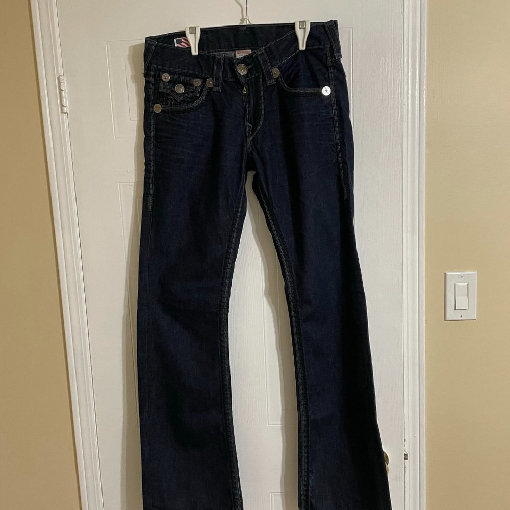True Religion Late 2000s Dark Double Stitches Super Billy T Jeans - Picture 1 of 11
